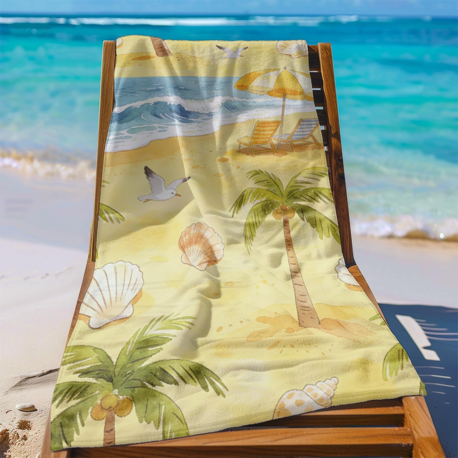 Fouta PlageChaise Longue De Plage Jaune Modèle Surdimensionné avec Diverses Tailles, Respirante et Portable, Parfaite pour Voyages Sorties Piscine et Usage Extérieur Quotidien 90x160 cm
