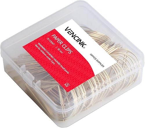 VENCINK - 70 clips de papel dorados grandes, de acero inoxidable liso en forma de gota, clips de alambre para suministros de oficina, bodas,