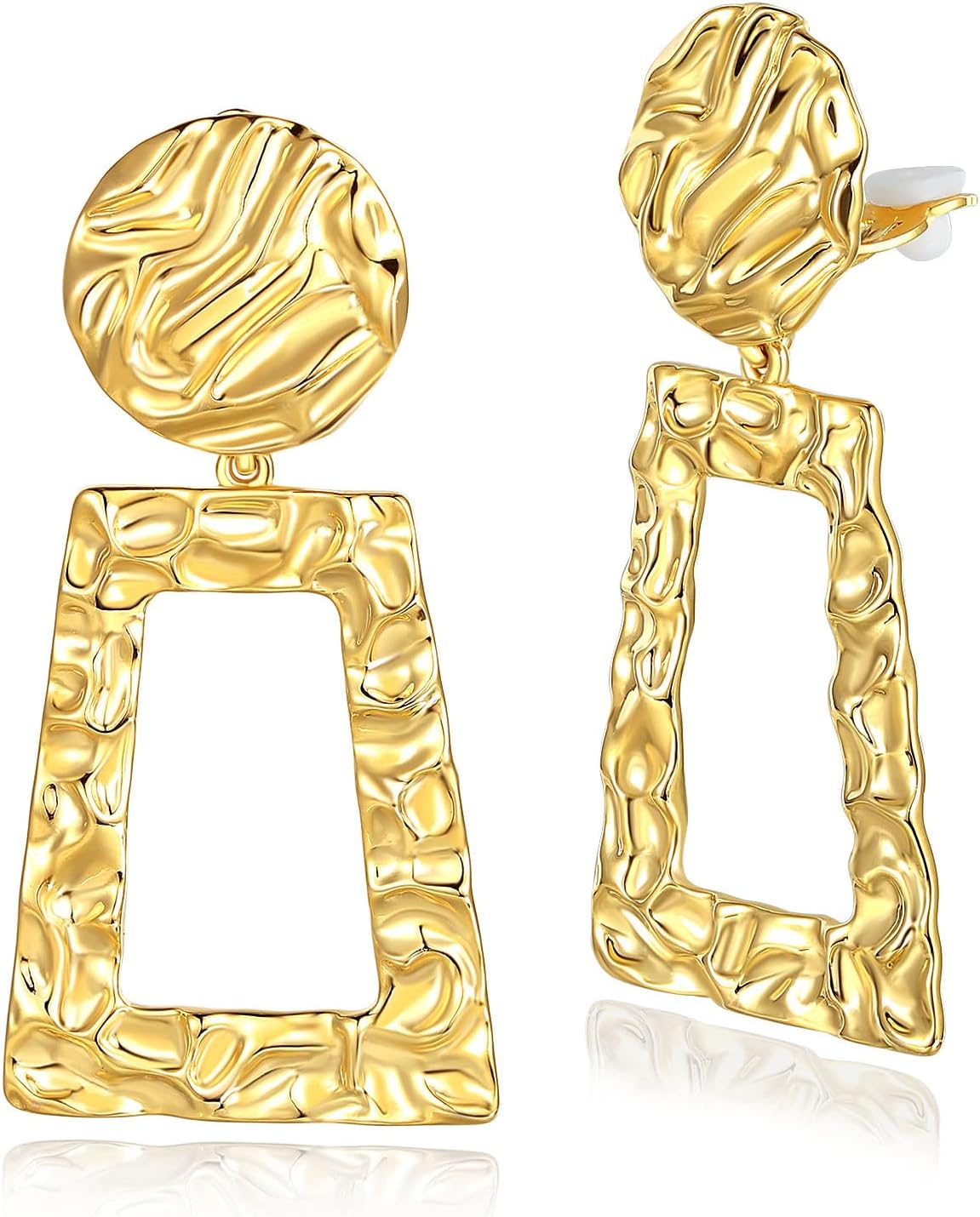 Hammered Geometric Clip On Earrings Women Dangle Silver Gold Clip Earrings Square Drop Earrings Retro Non Pierced Statement Earring Elegance Jewelry - Image 6