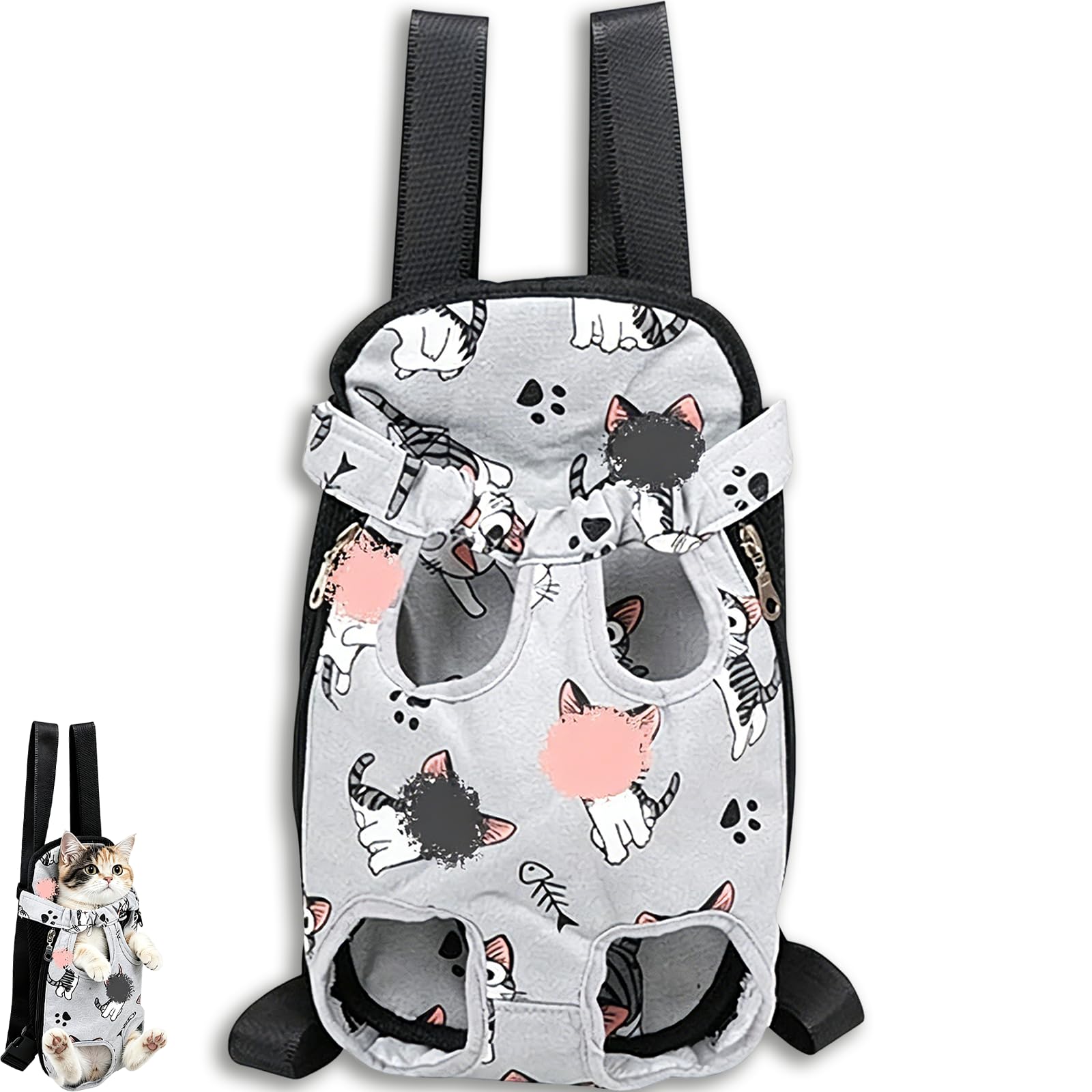 Soft Fabric Cat Carrier Bag, Cartoon Carriers for Cats, Portable Breathable Cat Backpack, Kitten Carrier With Holding Attachment, Legs Out Pet Carrier Travel Backpack for Cats, Puppies