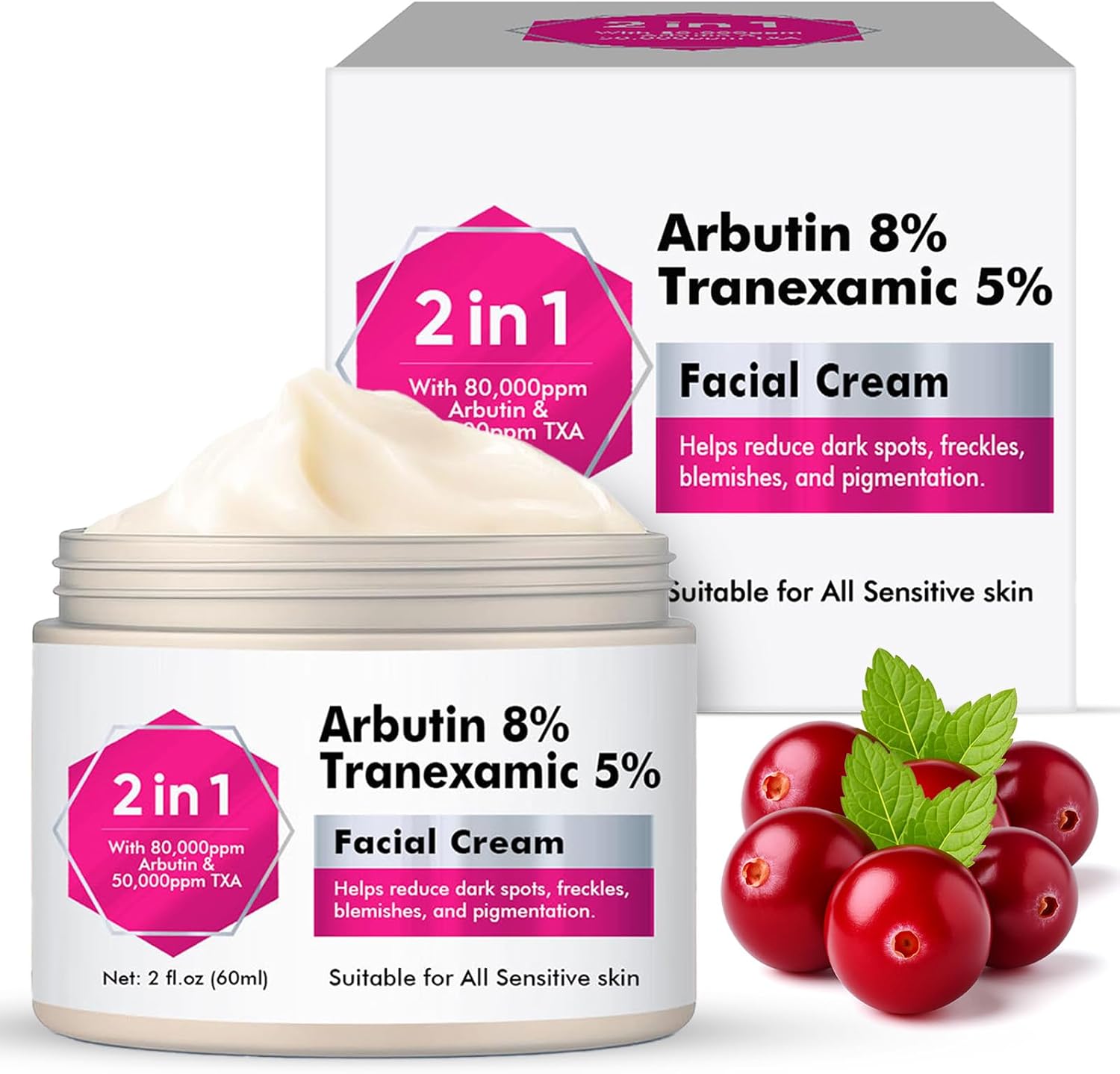 Arbutin 8% + Tranexamic Acid 5% Cream, Professional Arbutin Cream for Dark Spots and Hyperpigmentation, Potent Tranexamic Acid Serum Formula