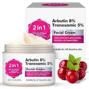 Arbutin 8% + Tranexamic Acid 5% Cream, Professional Arbutin Cream for Dark Spots and Hyperpigmentation, Potent Tranexamic Acid Serum Formula for Brightening and Evening Skin Tone