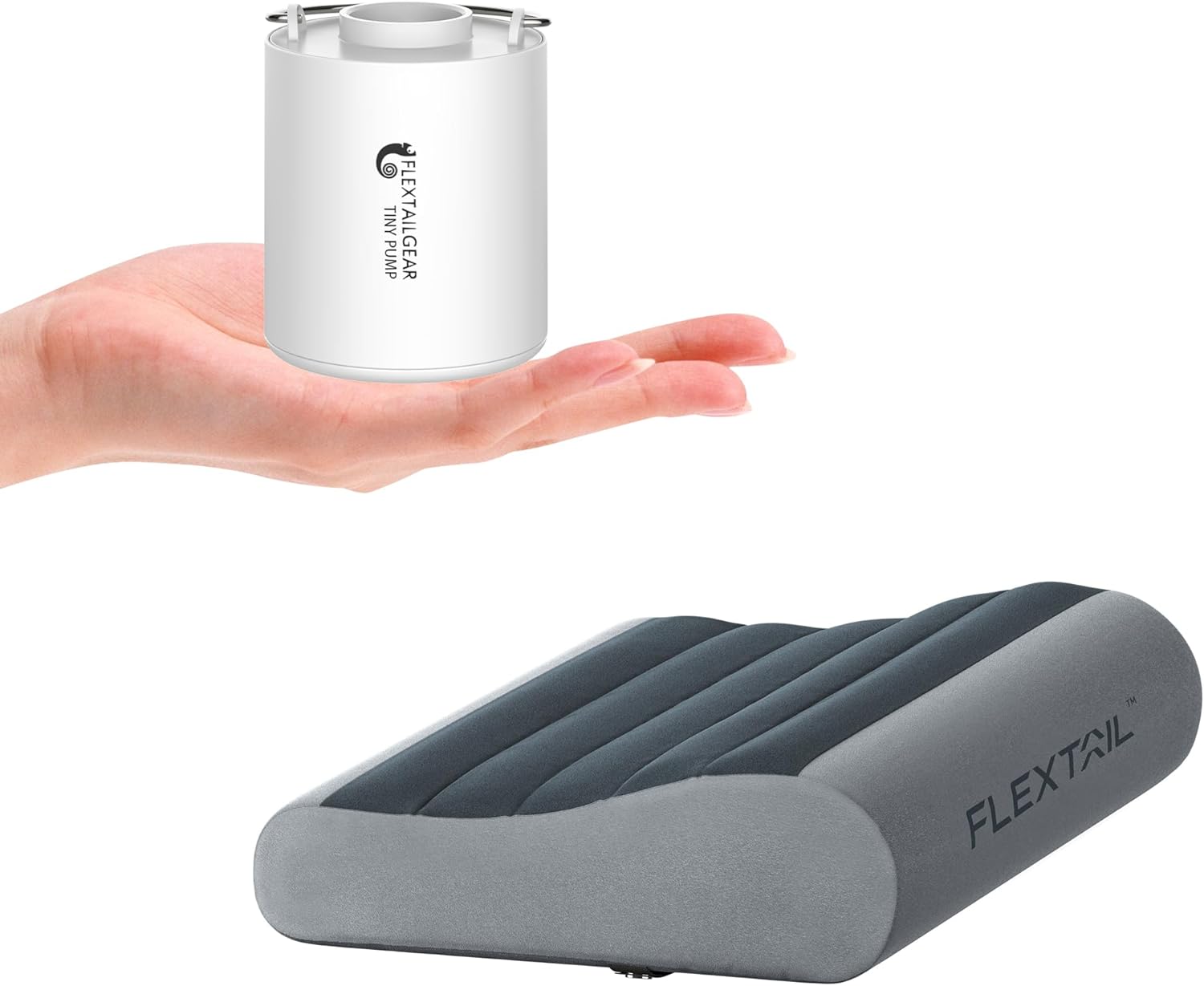 FLEXTAILGEAR Tiny Pump Portable Air Pump & FLEXTAILGEAR Inflatable Camping Pillow, Ergonomic Travel Pillow
