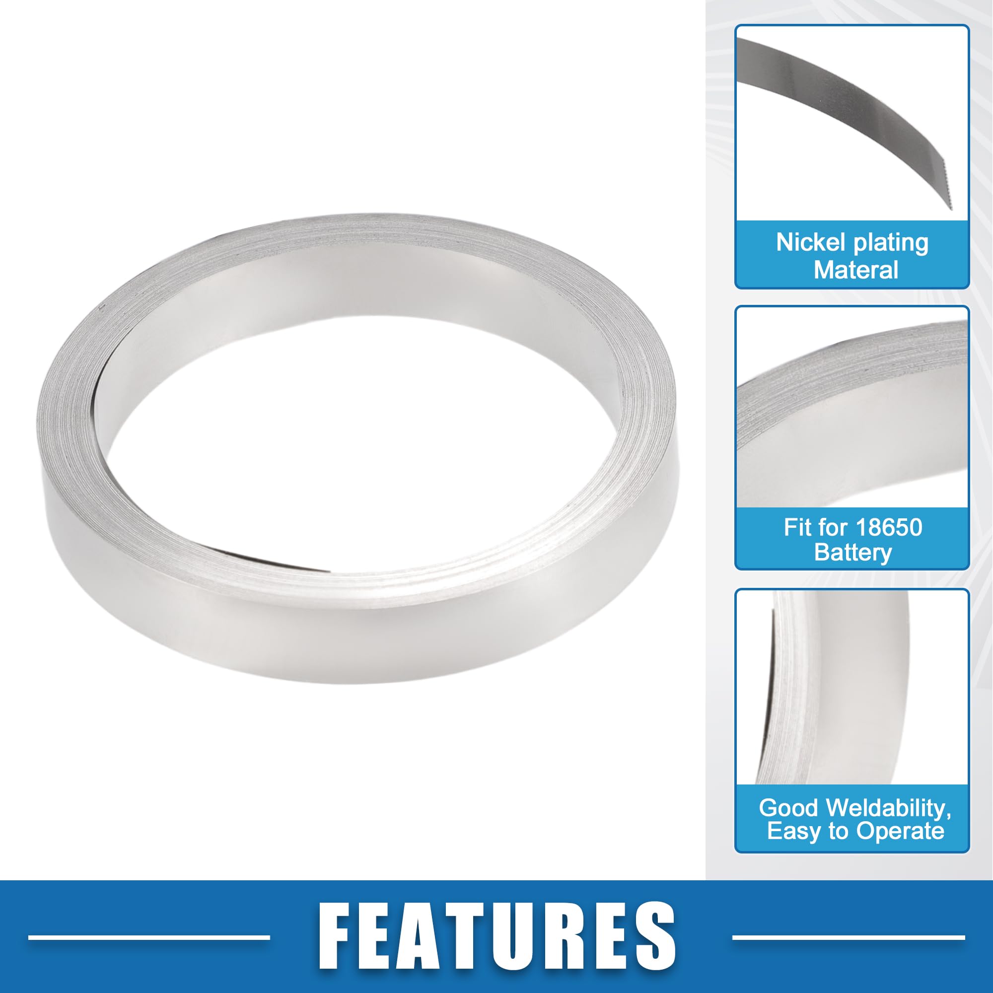 A ABSOPRO Bande De Nickel Pure Argentés Pour Soudure De Batterie | Largeur 10mm, Épaisseur 0.12mm, Longueur 10m (32.8ft), Pour Soudure Par Points, Résistance À L'Oxydation