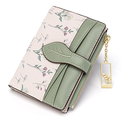 CHAOFANXI Small Purses for Women, Women Wallets Soft Leather RFID Blocking Bifold, Ladies Wallets Card Holder with Zipper Pocket and Multiple Card Slots, Green - Green