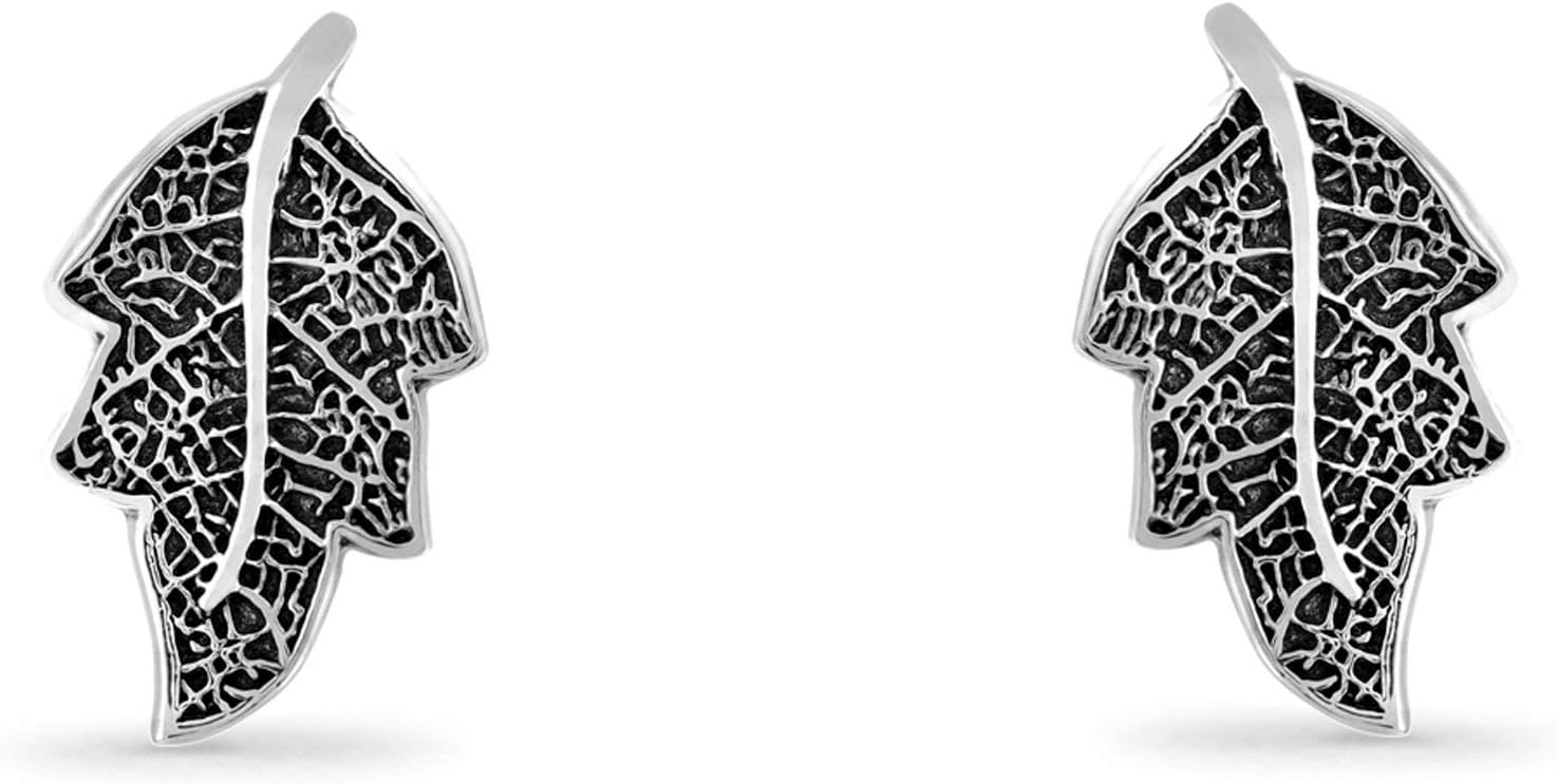Boma Jewelry Sterling Silver Oxidized Tree Leaf Nature Stud Earrings