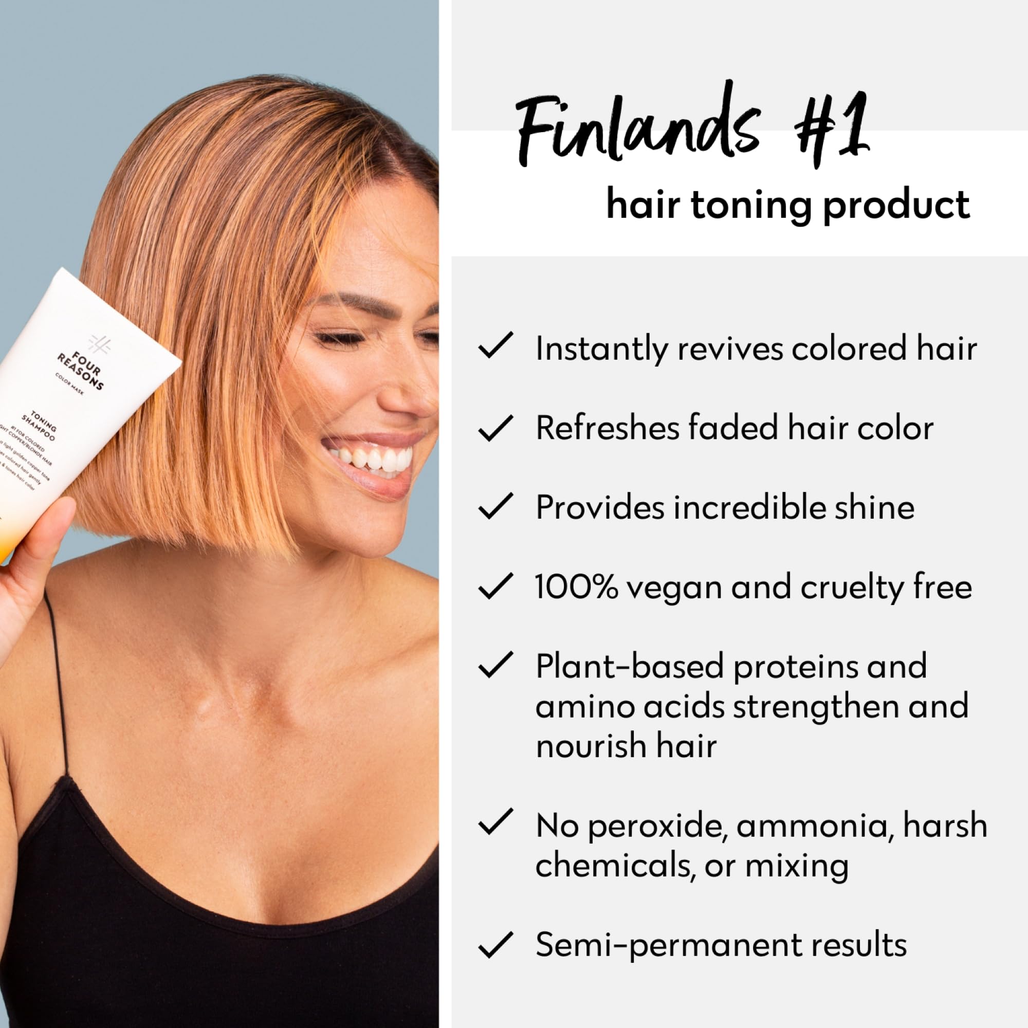 Four Reasons Maschera colorante Shampoo tonificante Albicocca Colori 250 ML – Shampoo pigmentato senza solfati per capelli tinti di rame chiaro o biondi