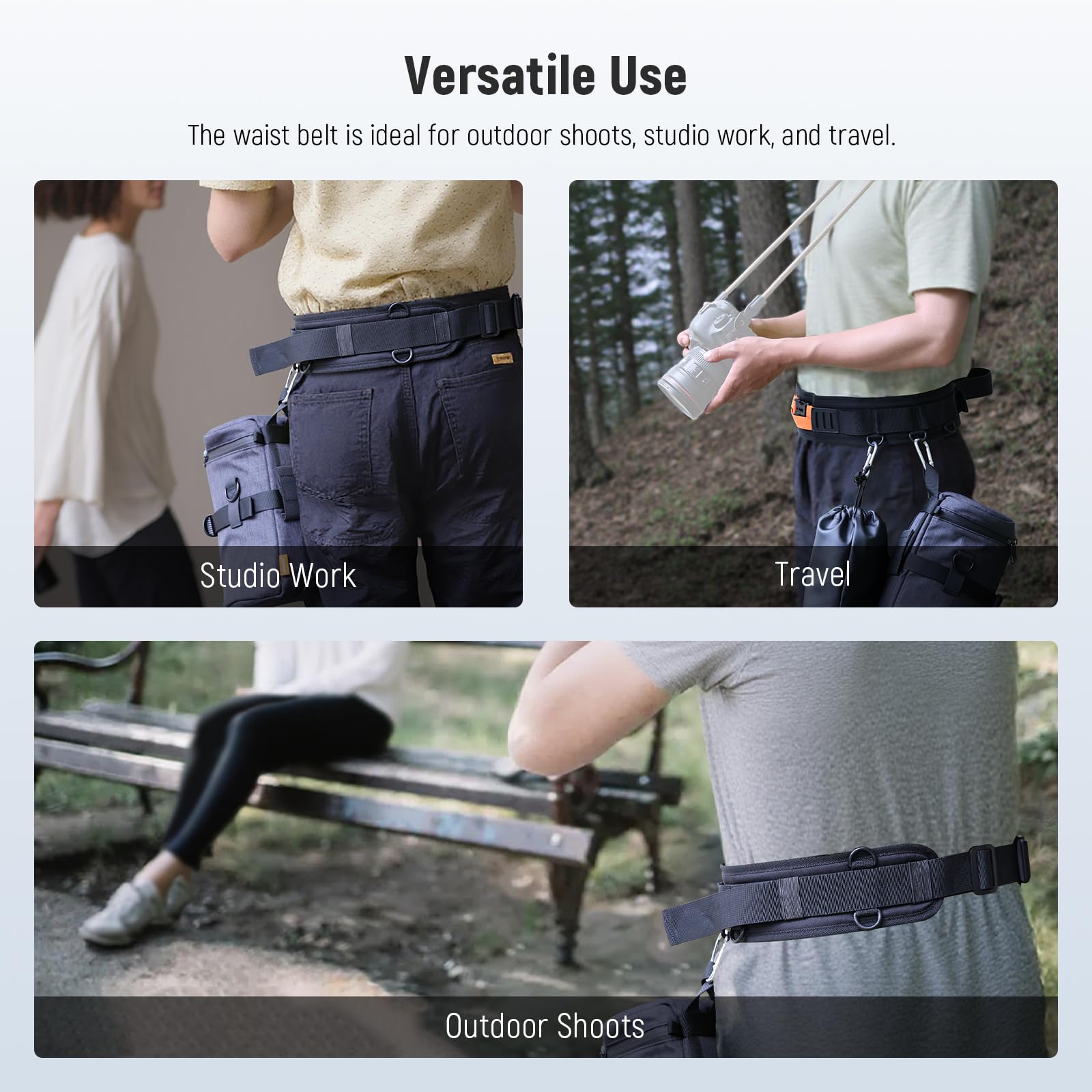 NEEWER Cintura in Vita per Fotocamera Multiuso, Camera Strap per Fotografi, Tracolla Traspirante Regolabile con Anelli D per Borsa DSLR Custodia Lenti Treppiede Flash Accessori Fotografia, CA151 Nero