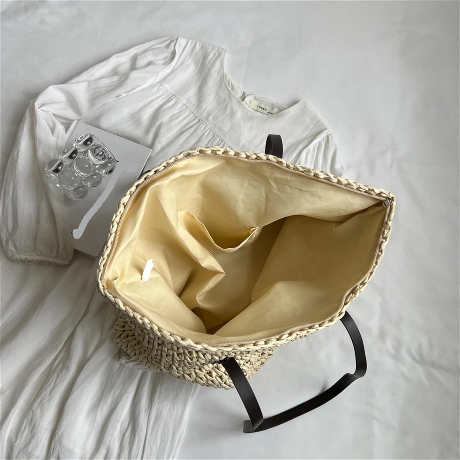 Bolsas tejidas de paja para mujer, gran capacidad, bolsa de playa, color puro, bolsa de compras grande de verano