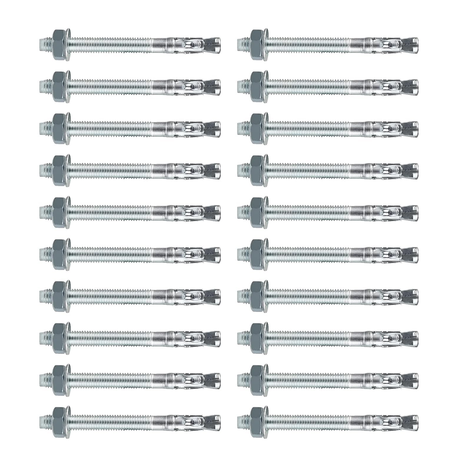 M10 x 110mm Expansion Bolts, 20 x Galvanized Steel Wedge Anchors for Reinforced Concrete, Concrete and Stone, Q235 Carbon Steel, Silver