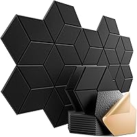 Dailycooper 12-Pack Self-Adhesive Y-Line Acoustic Panels 12x10x0.4" - High-Density Soundproof Foam for Walls, Flame-Resistant Black