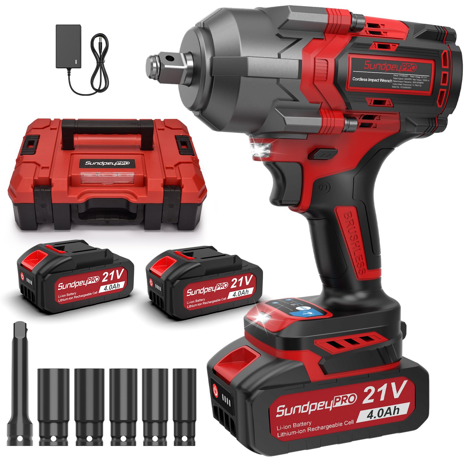 IMeshbean Cordless Impact Wrench 1/2" - 1200Nm Brushless, 21V, 2 Batteries & 47 Tools