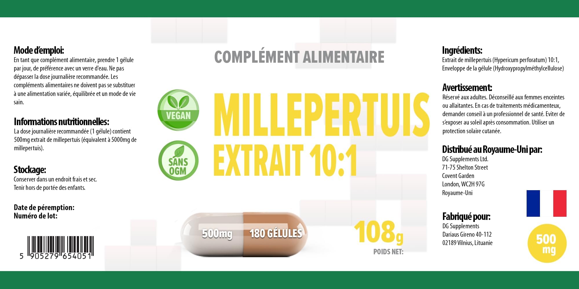 Iperico (Erba di San Giovanni) equivalente 5.000 mg (500 mg di estratto 10:1) 180 capsule vegane