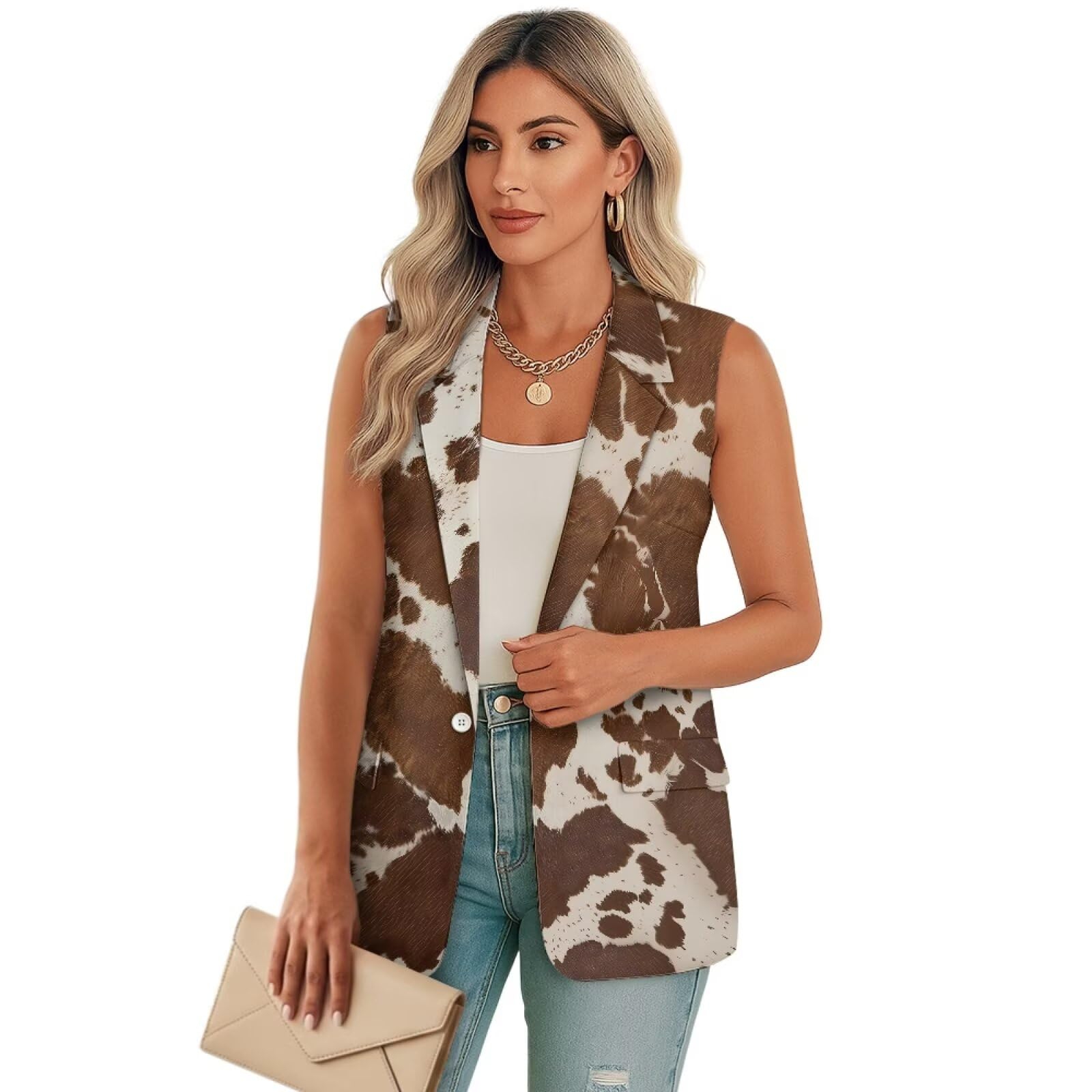 Casual Blazer Jackets for Women Sleeveless Slim Fit Fall Vest Lightweight Lapel Single Button Tops