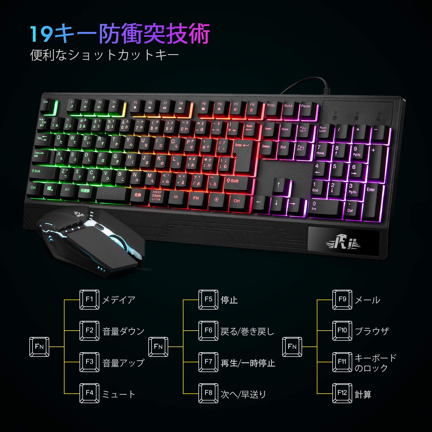 Amazon | Rii ゲーミング キーボード マウス セット USB有線 RGBバック 