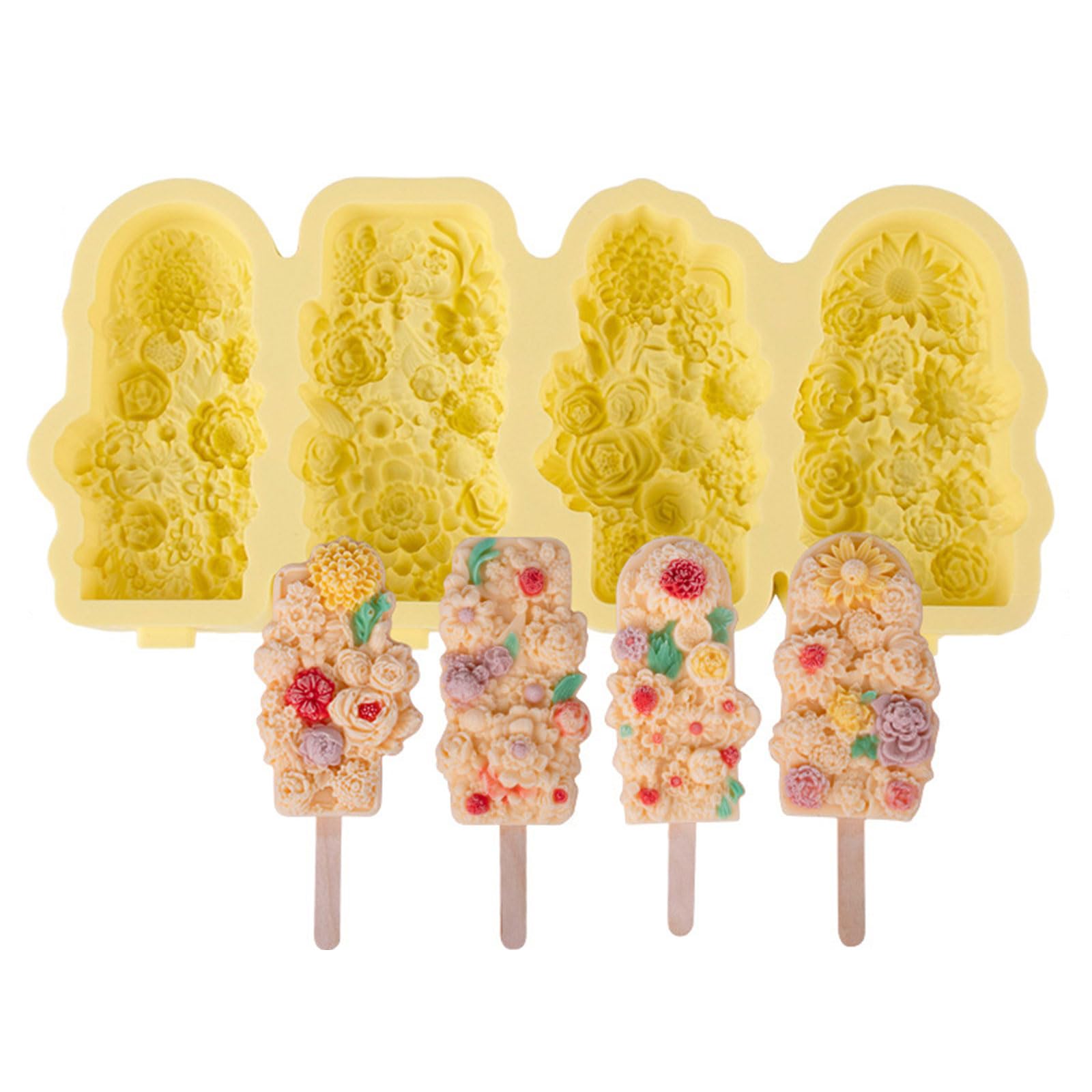 Nucelit Silicone Ice Cream Molds Set with Detachable Stick Creative 4 Compartments Popsicles Maker Tray Silicone Popsicles Molds