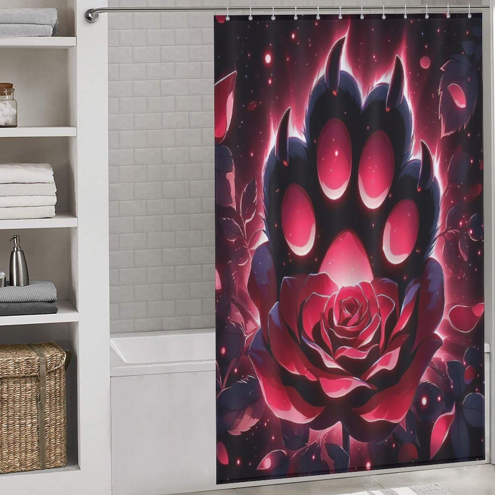 PAZZK Rose Shower Curtain Resistant Waterproof Bathroom Curtains with 12 Hooks Quick-Drying Polyester Shower Curtains for Bathroom Wet Room Tub 55x72Inch（140x183cm）
