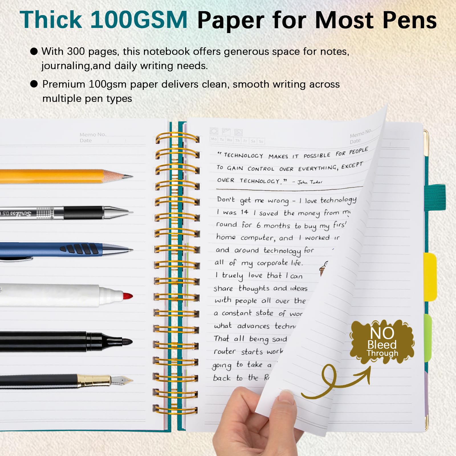 Cuaderno en espiral de tapa dura con separadores y pestañas extraíbles, 8 x 10 pulgadas, cuadernos de 5 temas para el trabajo, cuaderno de rayas universitarias, diario B5 con rayas brillantes