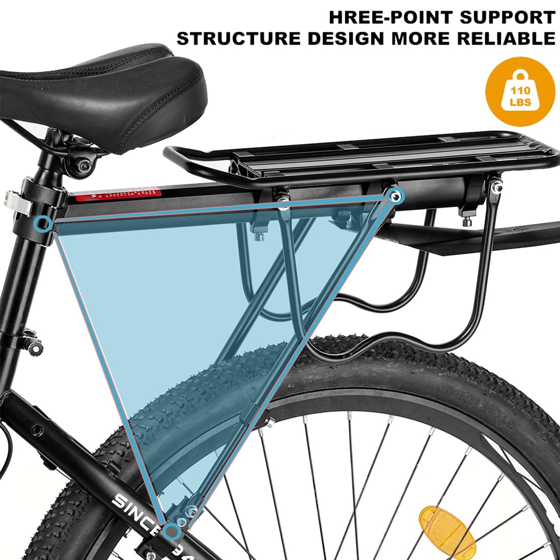 Porte-bagages arrière réglable pour vélo avec garde-boue et réflecteur, capacité de charge de 100 kg, porte-bagages universel