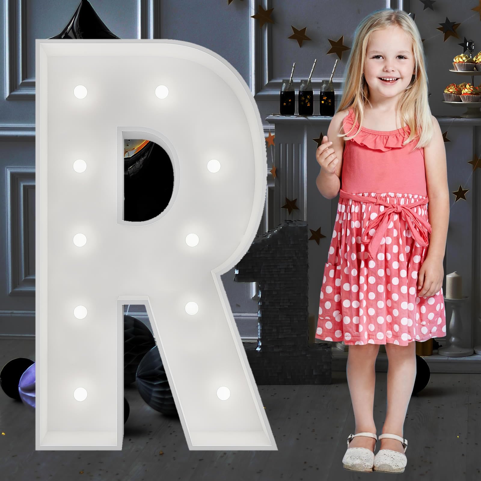 JoyBox Design Cool White 3FT Marquee Light Up Letters, Light Up Letter R, Marry Me Light Up Letters, Giant Marquee Letters for All Events, Birthday Wedding Decorations Party Decor