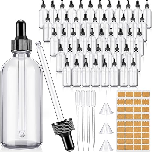 Lallisa Paquete de 48 botellas con cuentagotas de aceite esencial, botellas de vidrio con cuentagotas para bricolaje, perfume de aceite esencial con