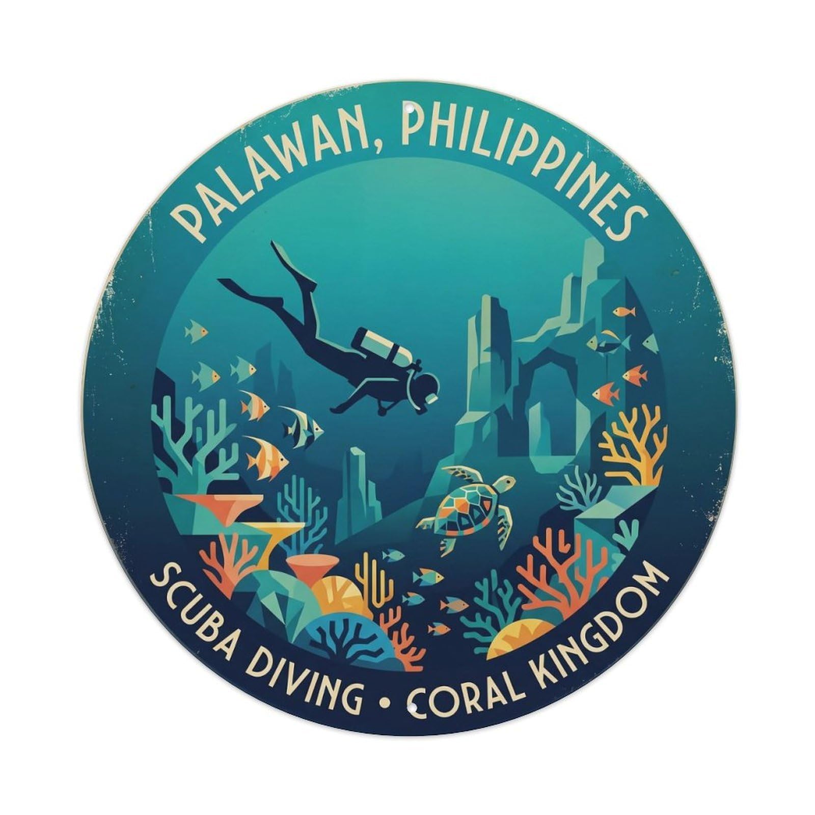 Odgynaw 8X8inch(20X20cm) Palawan Diving Island Underwater World Reef Adventure Metal Tin Sign