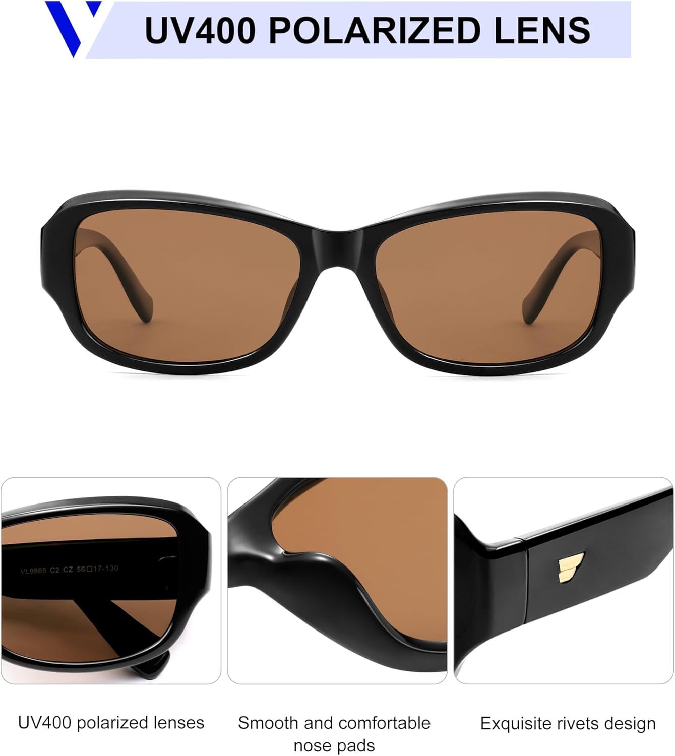 VANLINKER Retro Polarized Rectangle Sunglasses for Women Men Trendy 90s Soft-Square Frame Medium Rectangular Shades VL9869 - Image 4