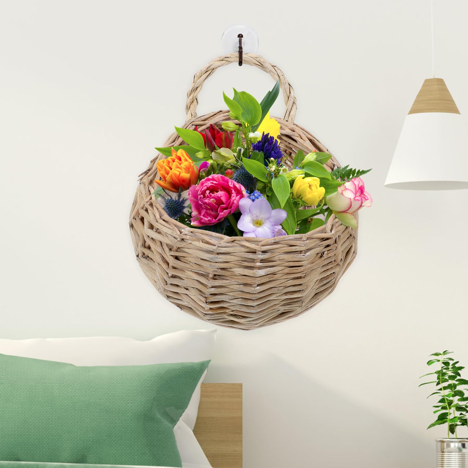 Tofficu 2 Piezas Cesta Flores ratán para Colgar en la Pared Artificial Flowers cestas almacenaje contenedor Verduras decoración Frutas Maceta orquídeas plantador Aire