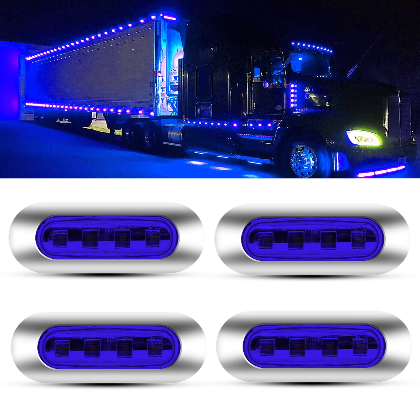 Luci di Posizione Laterali a LED, 4-LED Luci di Posizione 12V/24V Universali per Camion, Roulotte, Autobus, Barca, Blu, 4 Pezzi