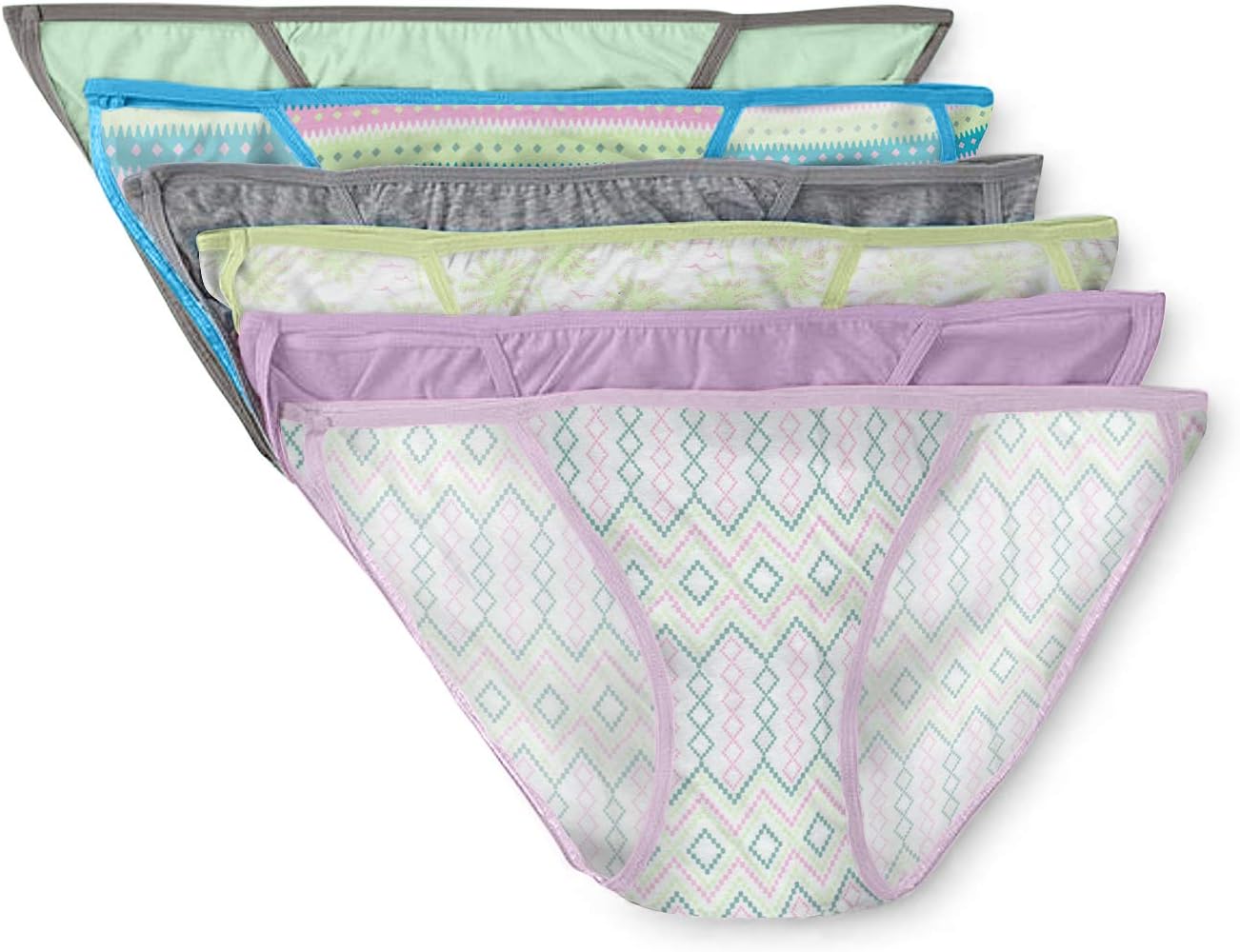 Joe Boxer Women's 6-Pack Low Rise String Bikini Panties (6, Lavender/Green)