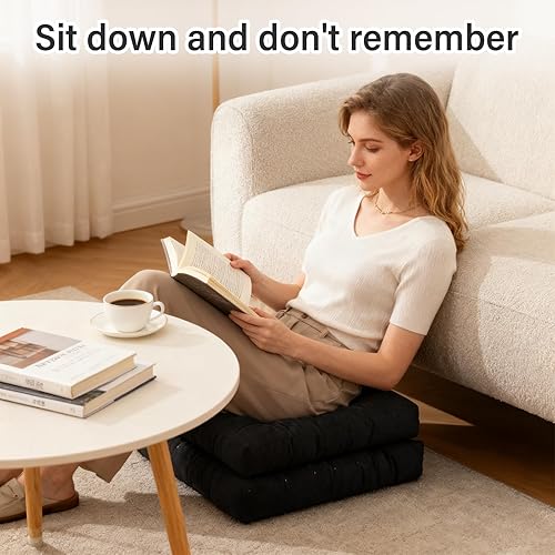 Miniatura 2 de Tiita - Almohada cuadrada para el suelo, cojín de asiento grueso para yoga, meditación, sala de estar, balcón, oficina, exterior, 22 x 22 pulgadas.