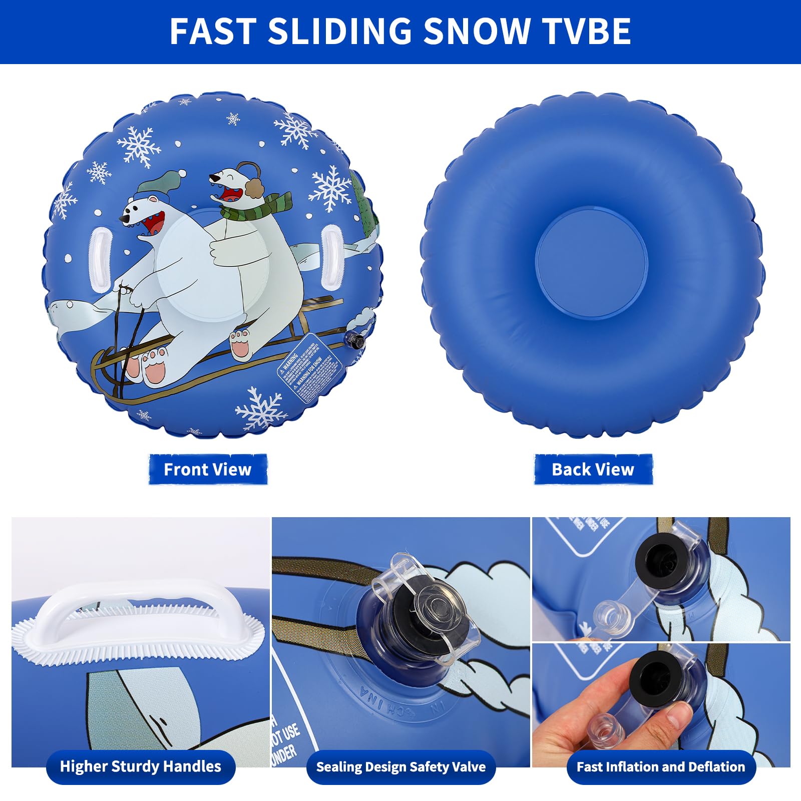 Trineo inflable de nieve Gukasxi Trineo para niños adultos con asas grueso para invierno patinaje esquí