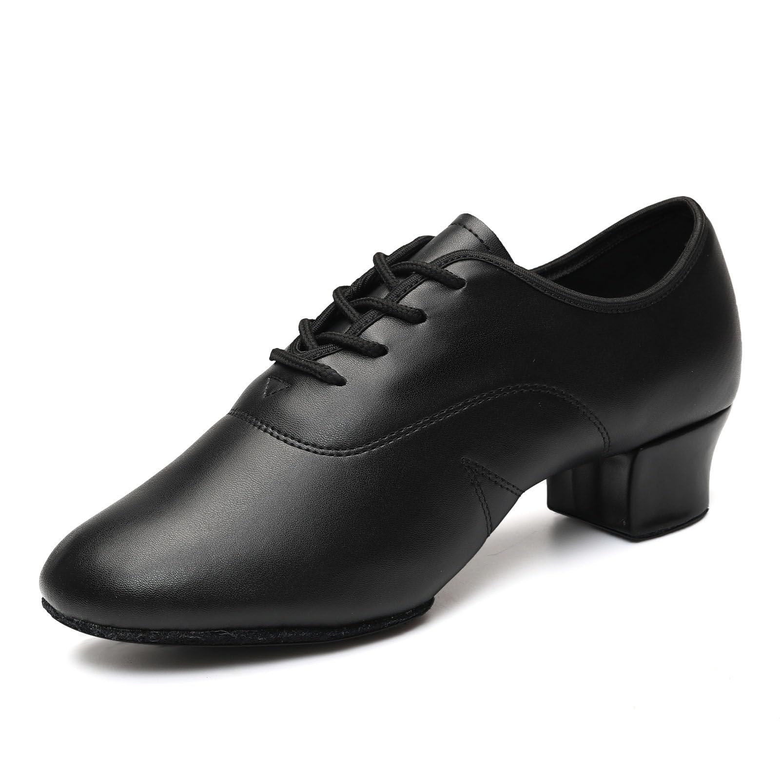 Scarpe da ballo in pelle nera tacco cubano per jazz swing tango latino
