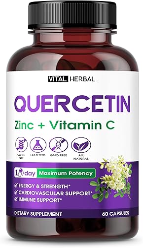 Quercetina 700mg con zinc, vitamina C y bromelina - Suplemento de apoyo inmunológico y antioxidante - 60 cápsulas - Vital Herbal