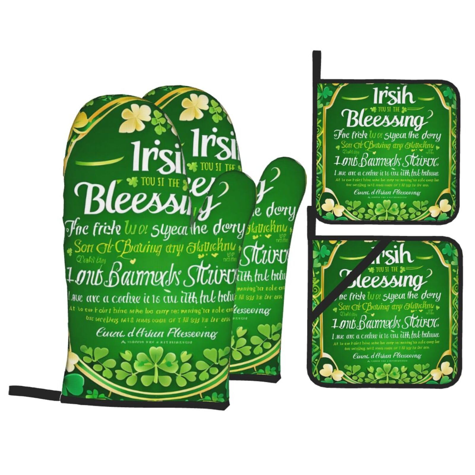 Gjgdbxdw Black Irish Blessing St Patrick's Day Print Oven Mitts And Pot Holders Set Of 4 Cute Hot Pads Heat Resistant Gloves - Heat Resistant Kitchen Accessories
