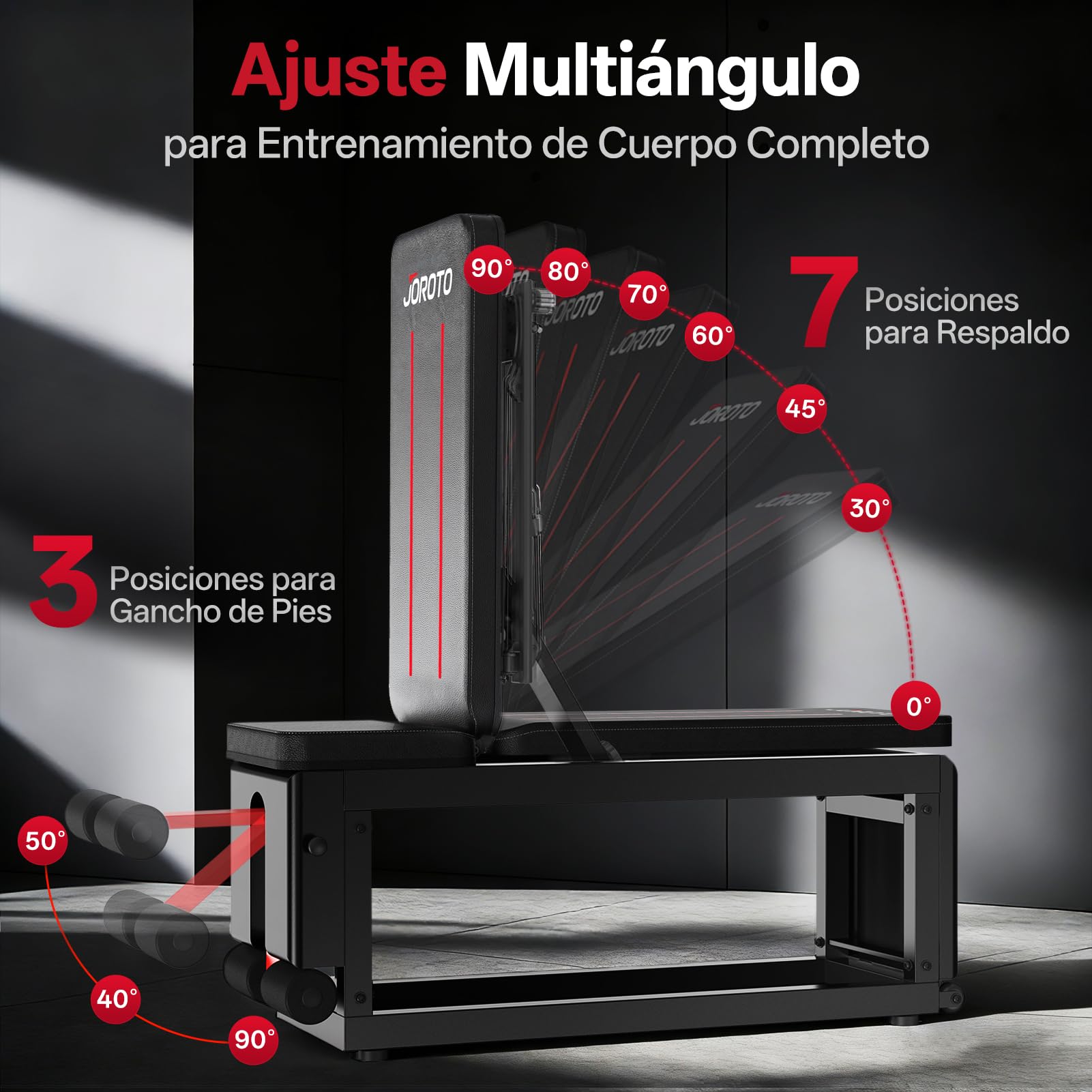 JOROTO MD85 Banco Musculación Ajustable con Almacenamiento Integrado, Capacidad 990LBS/450KG Banco de Pesas Multifuncional, Brazo de Tracción 9 Posiciones y Respaldo 7 Posiciones Banco Gimnasio Casa