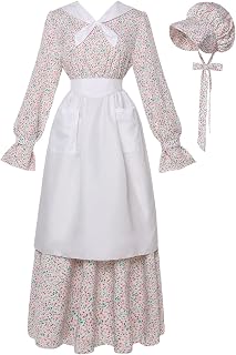Women Pioneer Colonial Dress Floral Prairie Dresses Pilgrim Costume