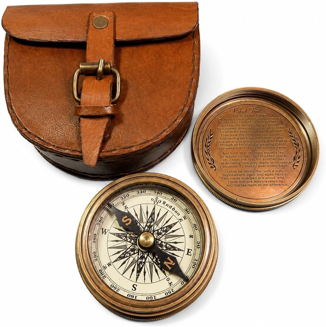 THORINSTRUMENTS (with device) Authentic Vintage Style Brass Pocket Compass With Leather Case