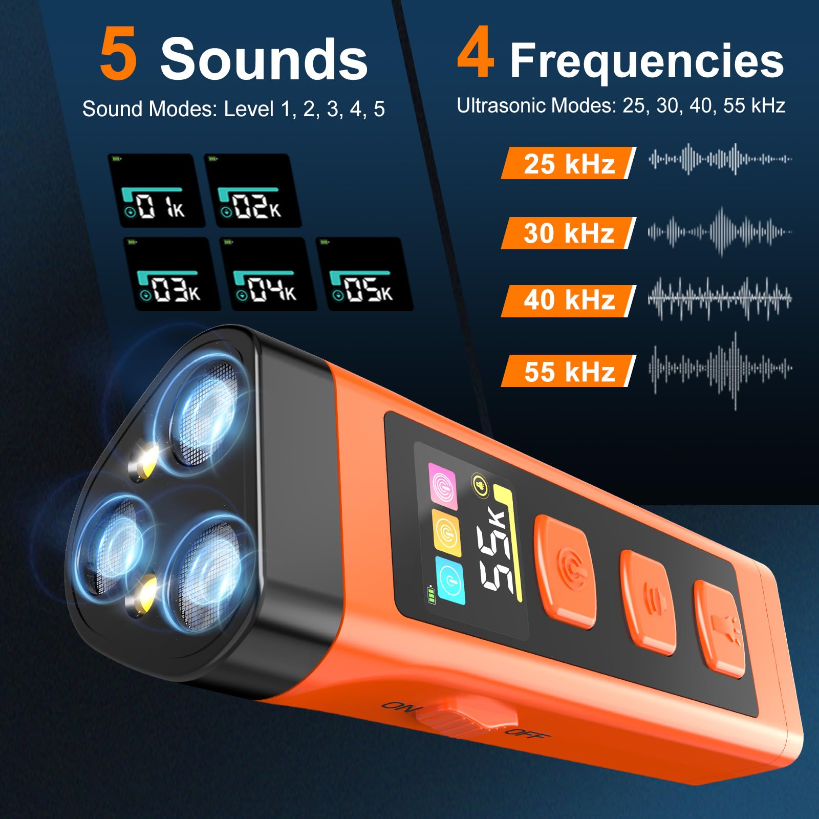 Juego de 2 dispositivos antiladridos para perros con pantalla a color, recargable, 2000 mAh, con 4 ajustes de frecuencia (25/30/40/55 kHz), alcance de 20 m, seguro y eficaz para su uso en
