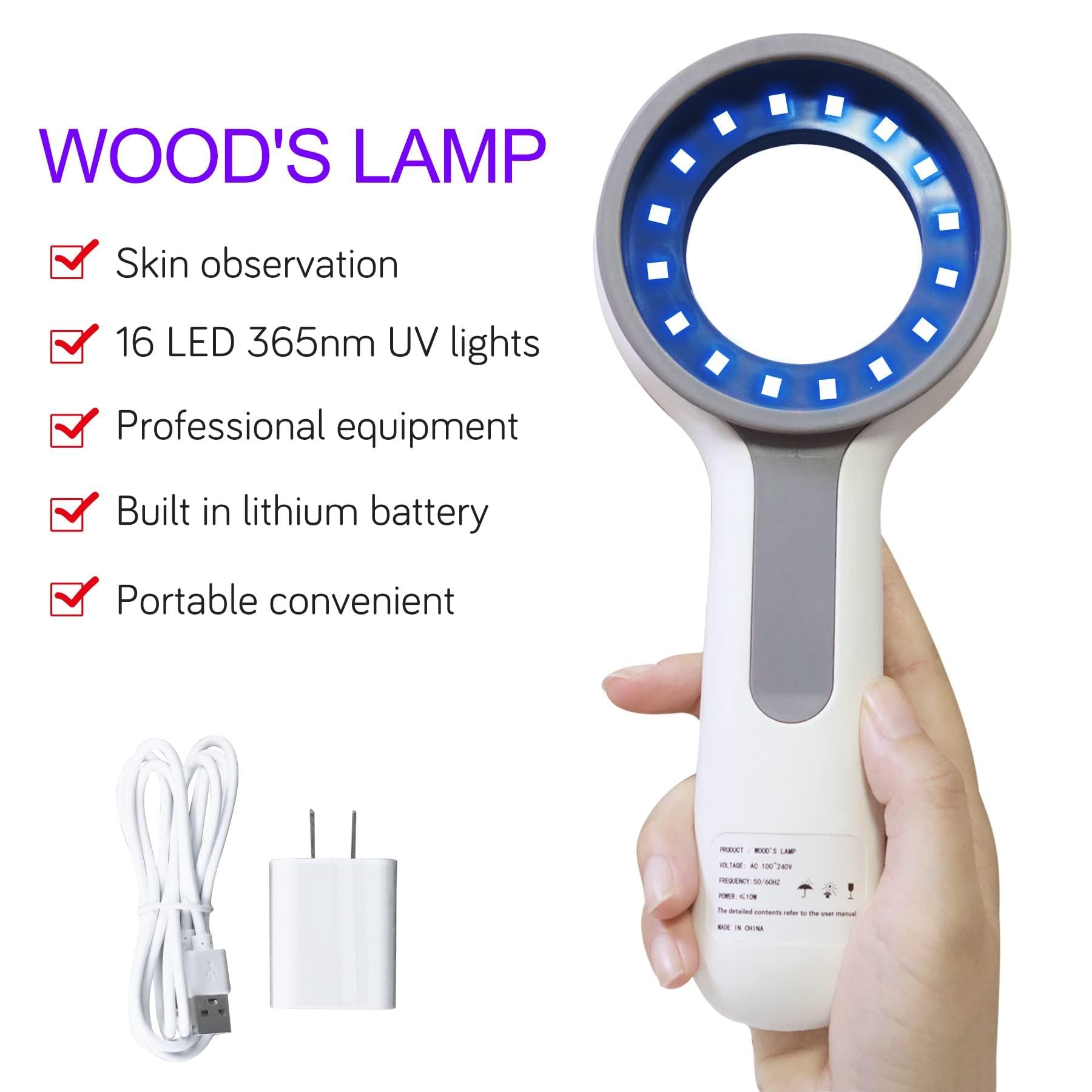 Analizador De Piel Con LáMpara Woods, Analizador De Aumento Profesional, Detector De Piel Recargable Para El Cuidado Del Hogar, 16 Fuentes De Luz Led, Sin Necesidad De Precalentar