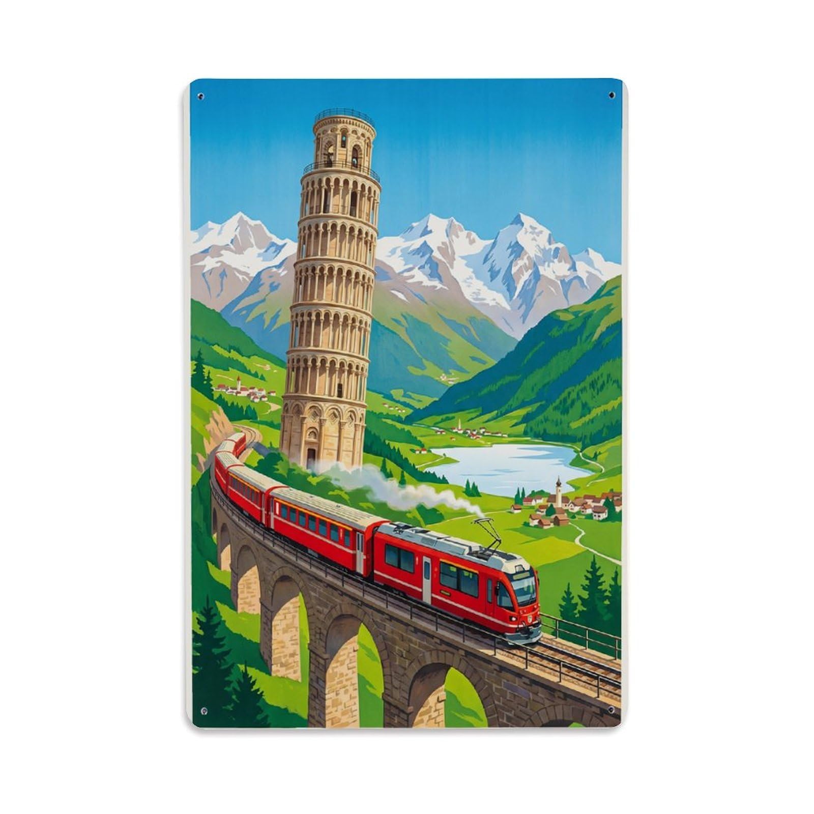 Olhnbad Style Alpine Switzerland Lithograph Mountain Travel Metal Tin Sign