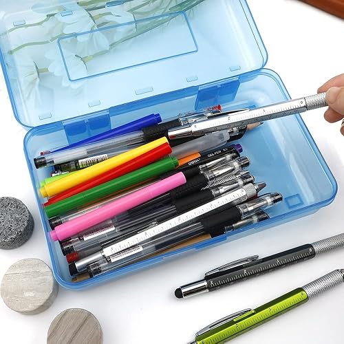 Miniatura 6 de Caja de lápices, estuche transparente de gran capacidad, 1 estuche rígido para lápices, caja de lápices transparente con tapa hermética, diseño