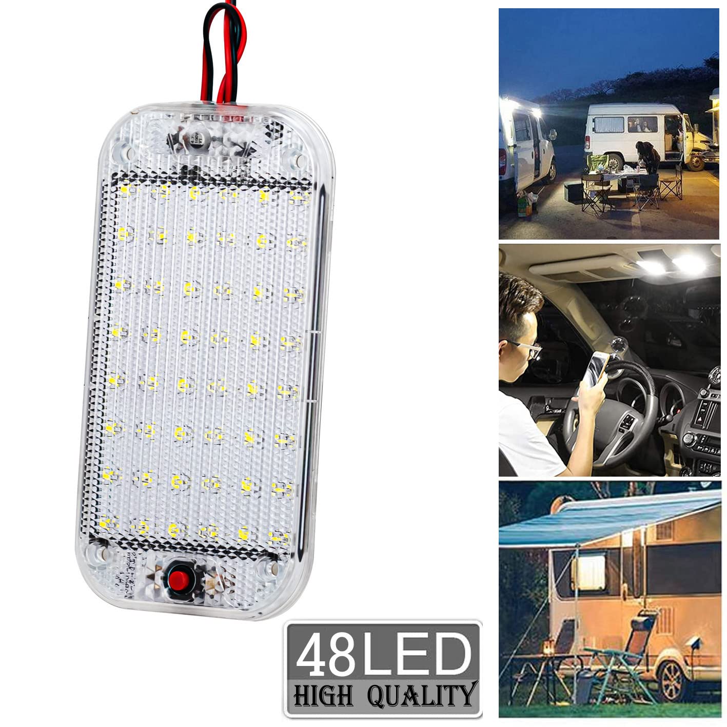2 sztuki 12 V-85 V oświetlenie wnętrza samochodu LED, 48 diod LED, oświetlenie wewnętrzne z przełącznikiem on/off, oświetlenie wnętrza do samochodów osobowych, kamperów, ciężarówek, kempingowych