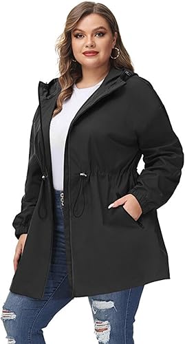 Miniatura 2 de Hanna Nikole Chubasquero largo con capucha para mujer, talla grande, chaqueta cortavientos impermeable ligera