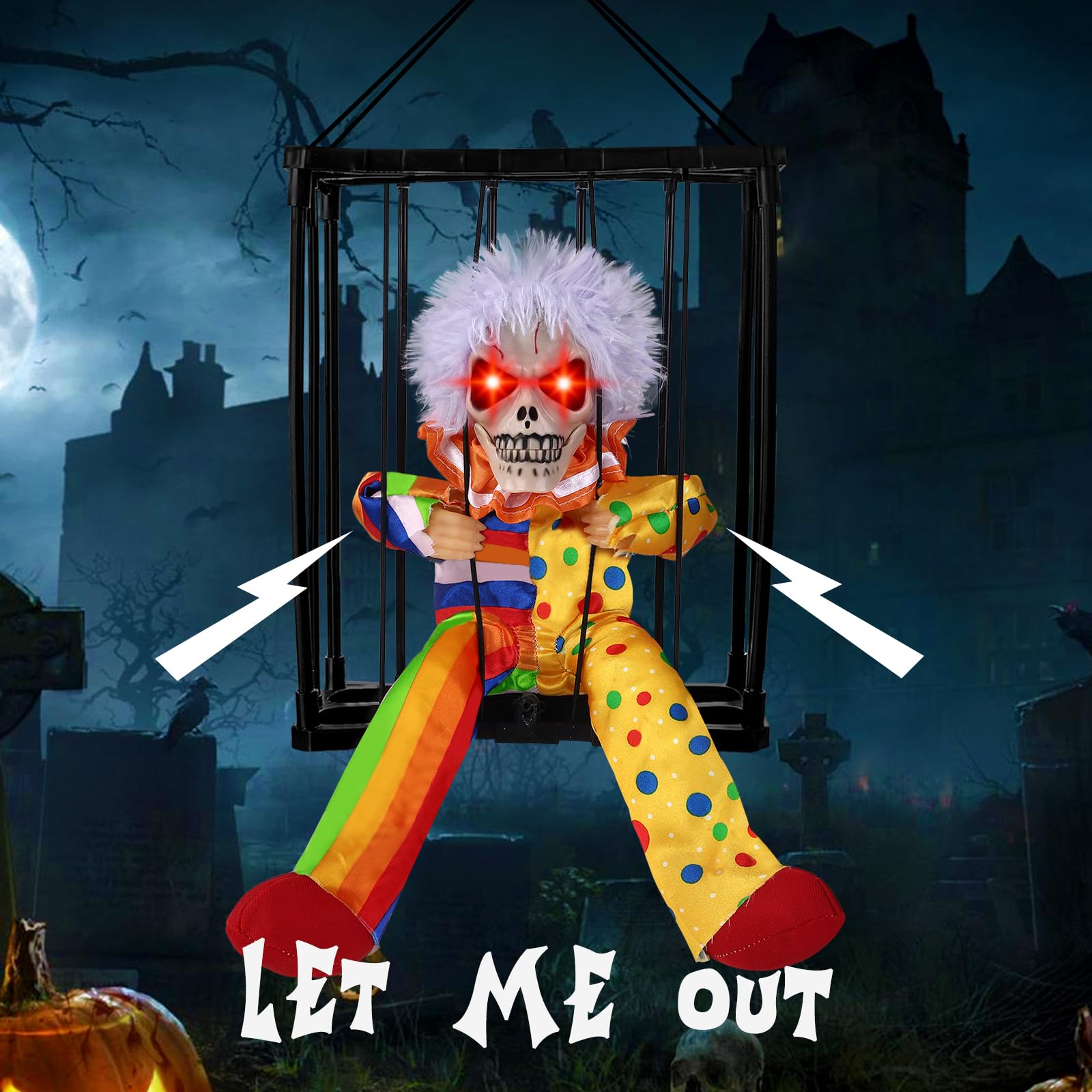 Animated Halloween Decoration, Animated Skull Ghost Hanging Decoration Prop with Spooky Sound Sound & Touch Activated Sensor Prisoner Haunted House Decor for Home Indoor Outdoor Decoration