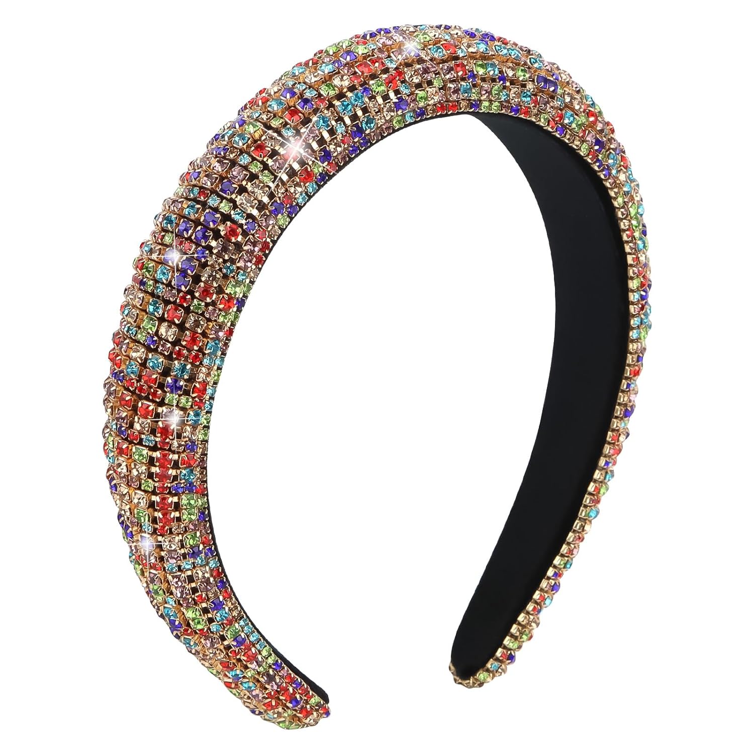 Wecoe 1pc Rhinestone Headband Women Girls Thick Padded Headband Bling Glitter Sparkly Colorful Diamond Head Band Fashion Hairband