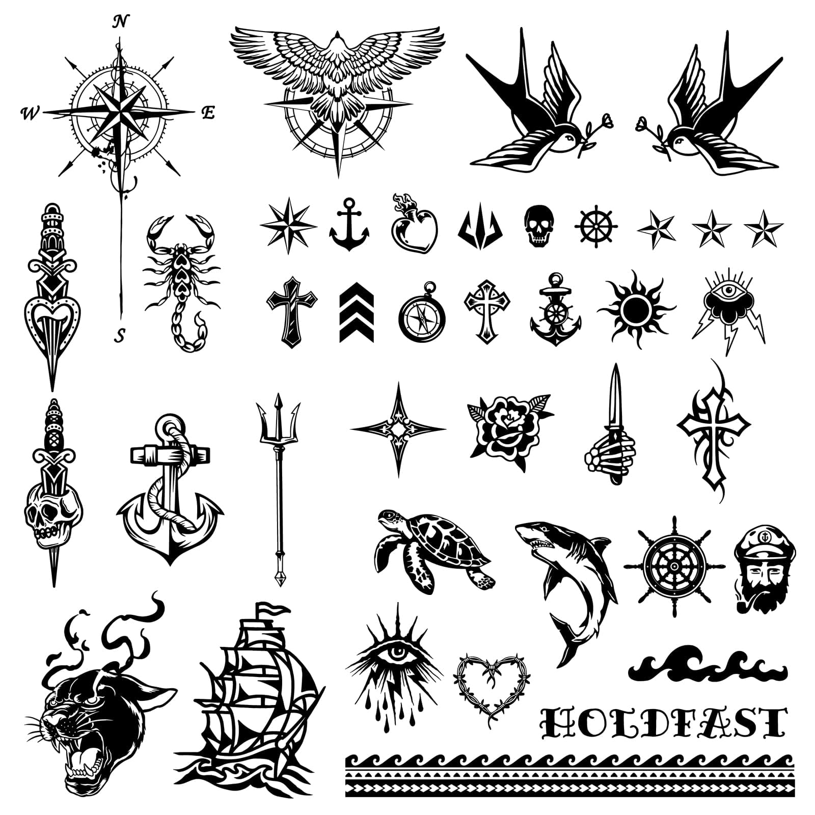 3hojas 90pcs+ Tatuajes Temporales para Adultos de Larga Duración 2 Semanas Tatuajes Hombre Tema Pirata