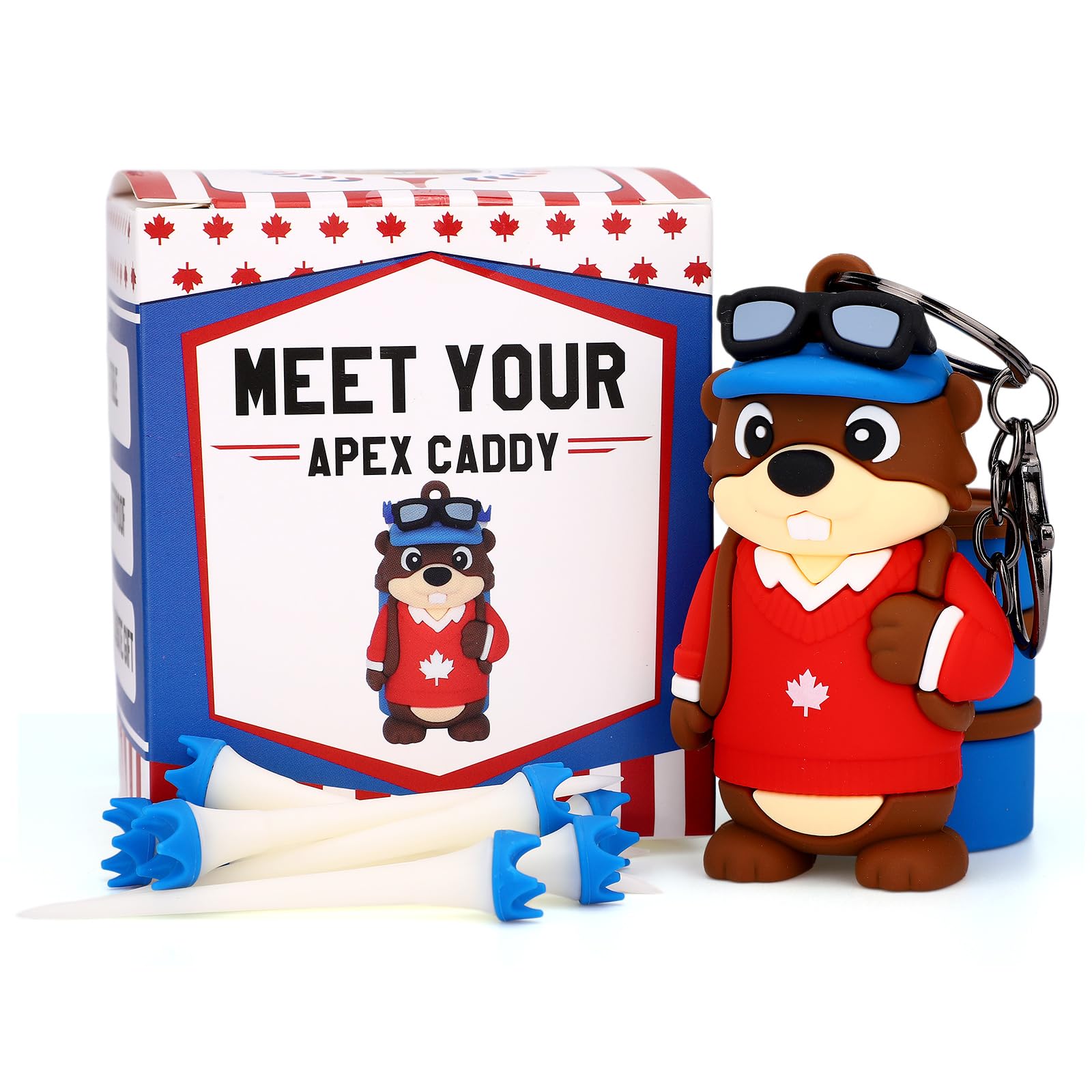 Penitue Funny Animal Caddy Golf Tee Holder, Include 8 Golf Ball Tees Creative Beaver Holder Set Attaching to Backpack Shoulder Bag Belt for Golfers Men Women