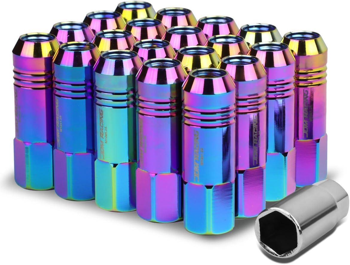 Auto Dynasty M12 x 1.25 Open End Design 20-Piece Aluminum Alloy Wheel Lug Nuts +1 X Deep Drive Extension (Neo Chrome)