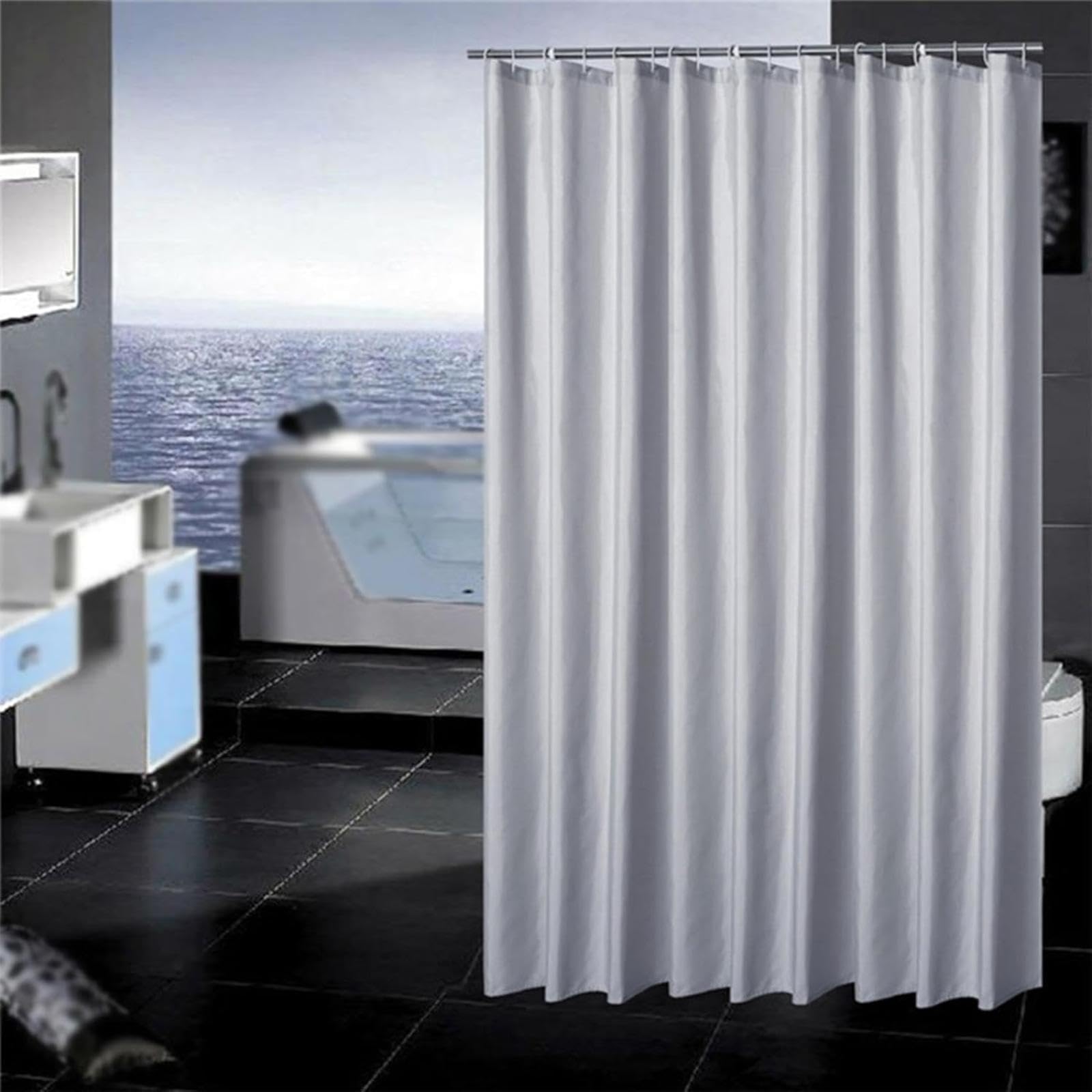 Rideau de douche extra long lavable en polyester résistant à la moisissure et imperméable pour salle de bain et pièces humides Gris clair 200 x 180 cm